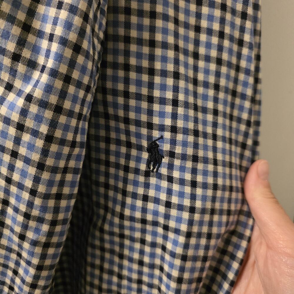 Polo Ralph Lauren Men's Lightweight 100% Cotton Belted Robe Plaid Blue L/XL EUC